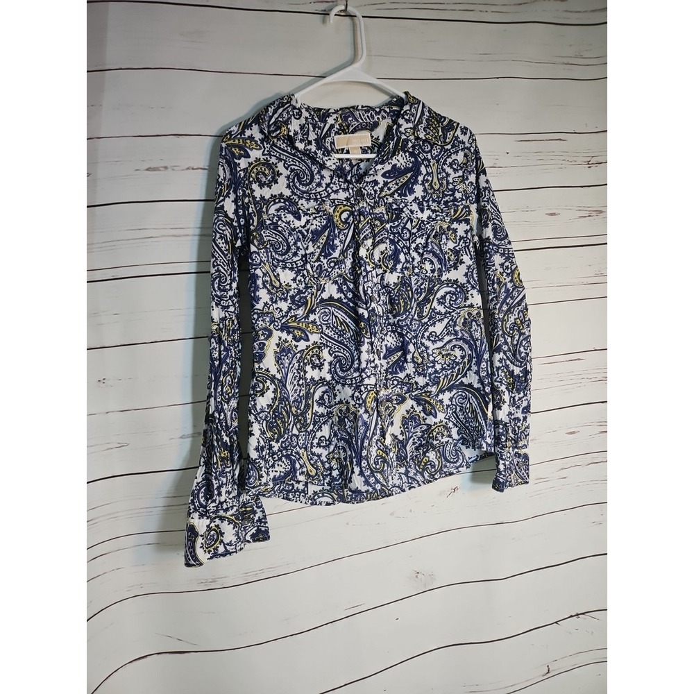 Michael Kors Women's Top Long Sleeve Blouse Shirt Paisley Print Size Medium